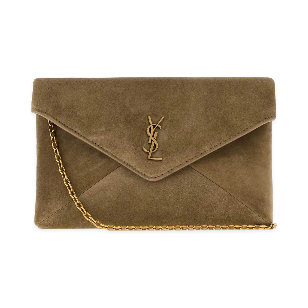 Saint Laurent Women's Cassandre Chain Pouch In Suede "Beige"