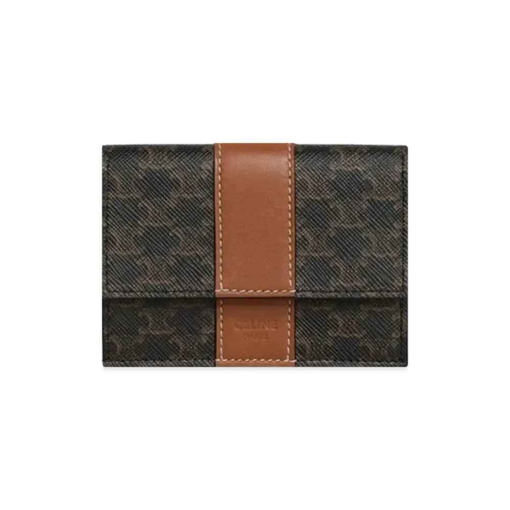 CELINE Folded Compact Wallet in Triomphe Canvas and Lambskin "Tan"