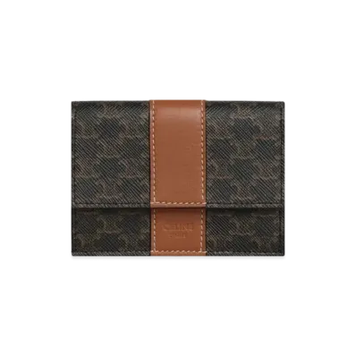 CELINE Folded Compact Wallet in Triomphe Canvas and Lambskin "Tan"