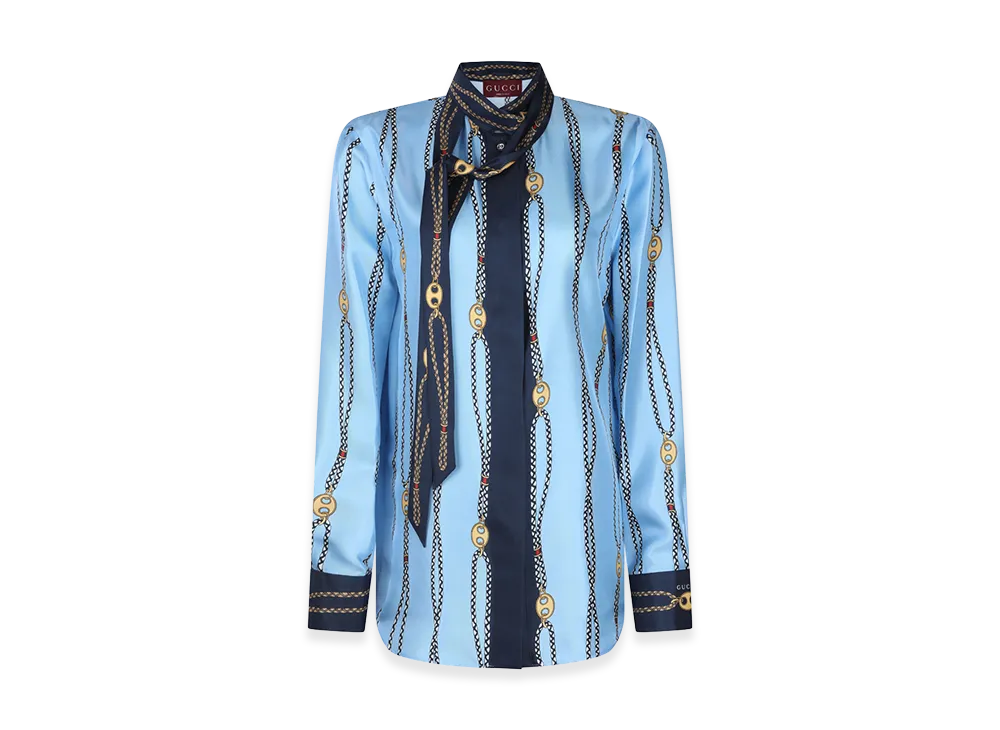 GUCCI Women's Lavalliere Collar Shirt "Light Blue"