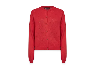 GUCCI Women's Openwork GG Cardigan "Pink"