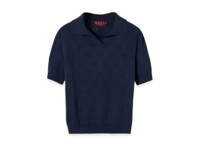 GUCCI Women's Openwork GG Polo Shirt "Blue"