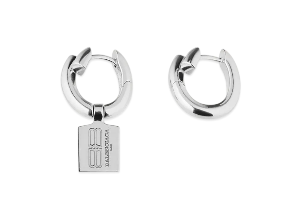 BALENCIAGA Saint-germain Tag Earrings "Shiny Silver"