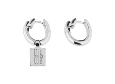 BALENCIAGA Saint-germain Tag Earrings "Shiny Silver"