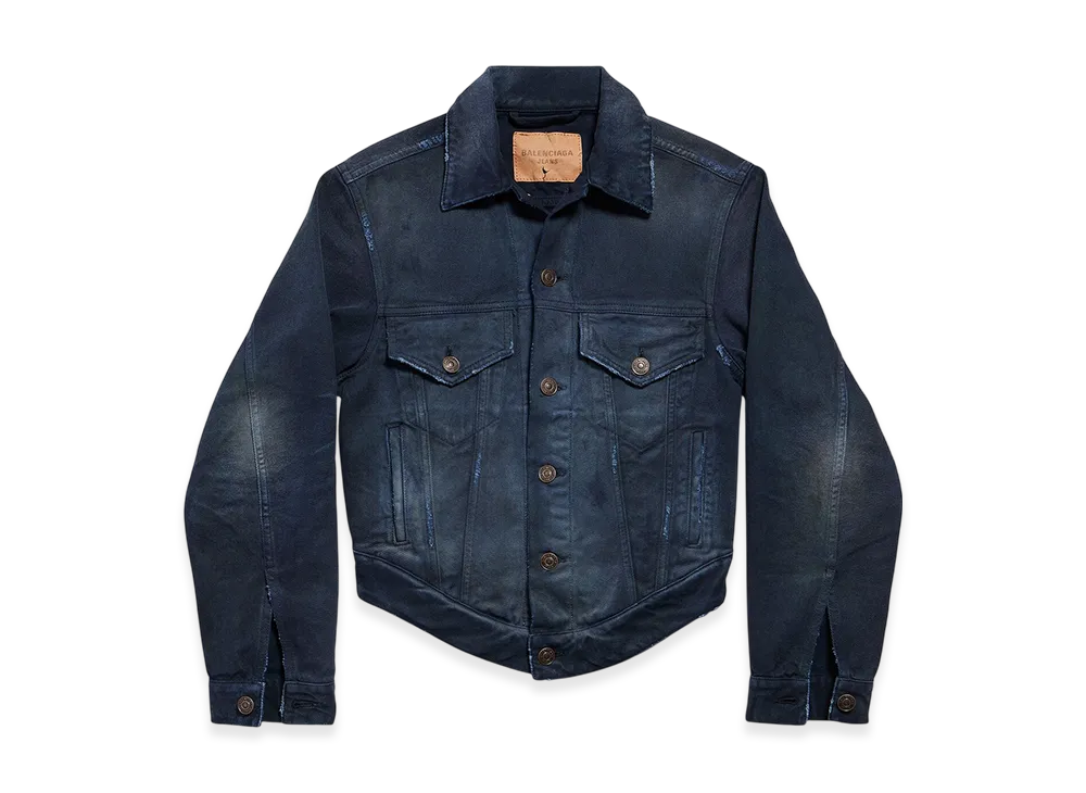 BALENCIAGA Curved Waistband Jacket "Navy/Dirty Effect Dark Blue"