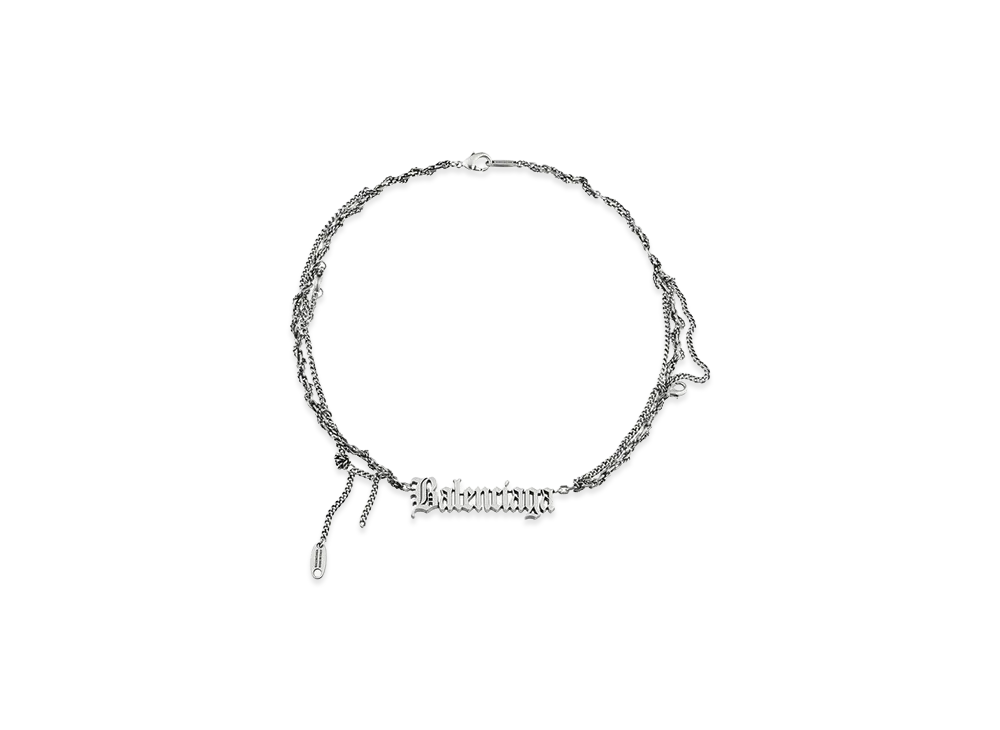 BALENCIAGA Typo Destroyed Necklace "Antique Silver"