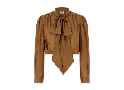 Saint Laurent Women's Lavalliere Neck Blouse "Brown"