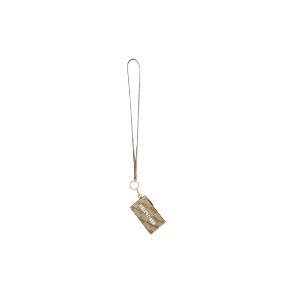BALENCIAGA Signature Card Case On Keyring BB Monogram Coated Canvas "Beige"