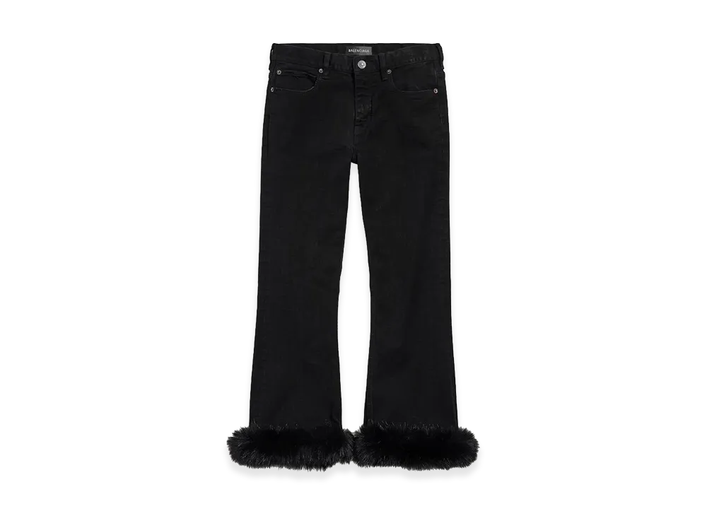 BALENCIAGA Women's Fur Trim Flare Capri Pants "Black"
