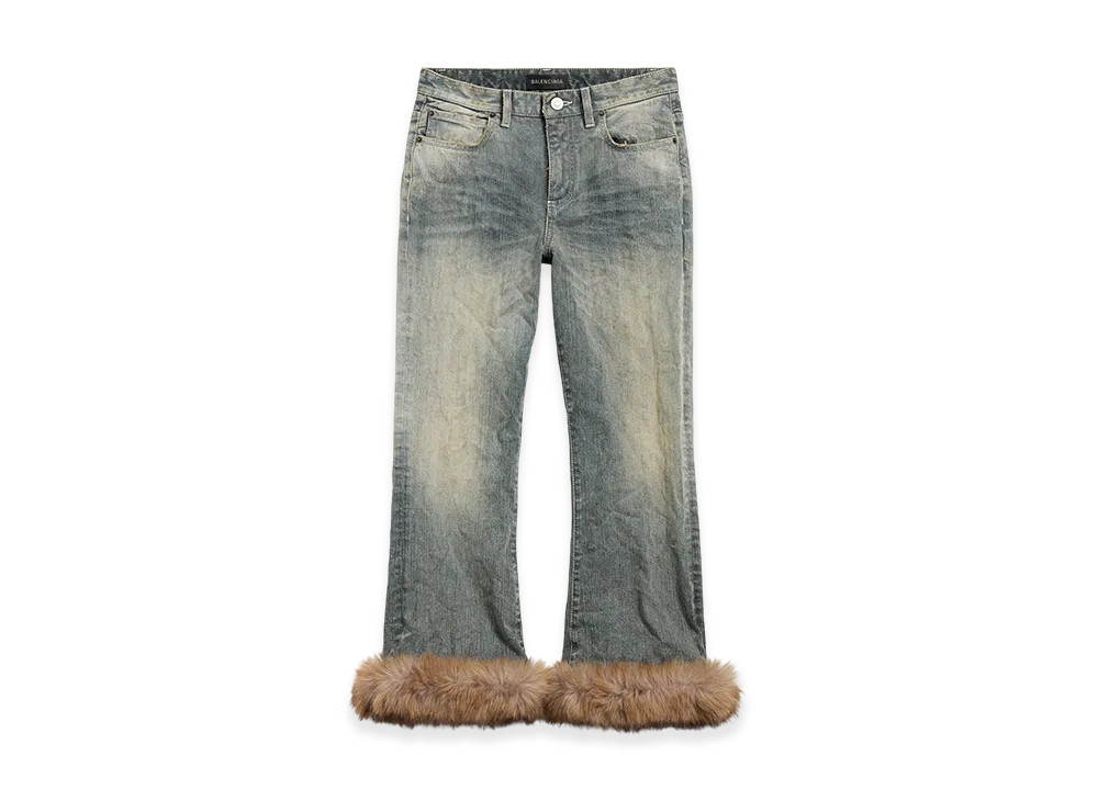 BALENCIAGA Fur Trim Flare Capri Pants "Light Blue"