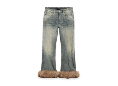 BALENCIAGA Fur Trim Flare Capri Pants "Light Blue"