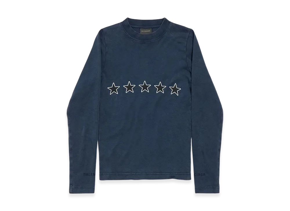 BALENCIAGA Top Rating Long Sleeve Fitted Top "Washed Navy"