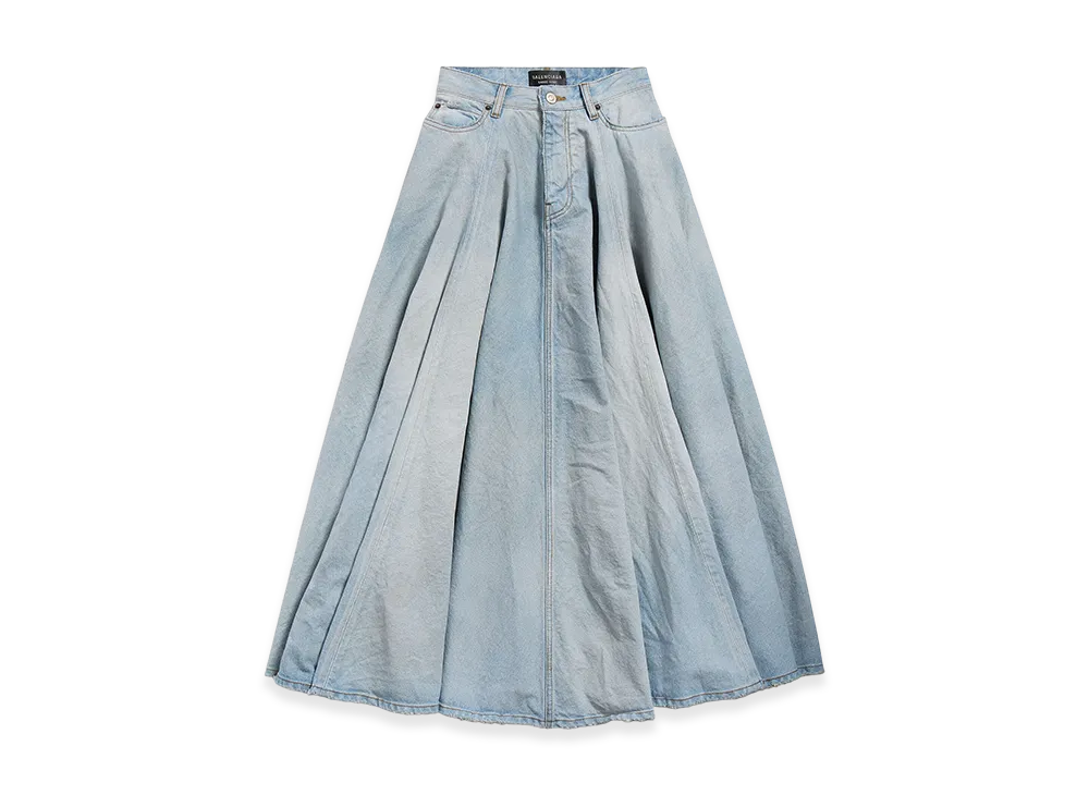 BALENCIAGA Godet Maxi Skirt "Dirty Effect Light Blue"