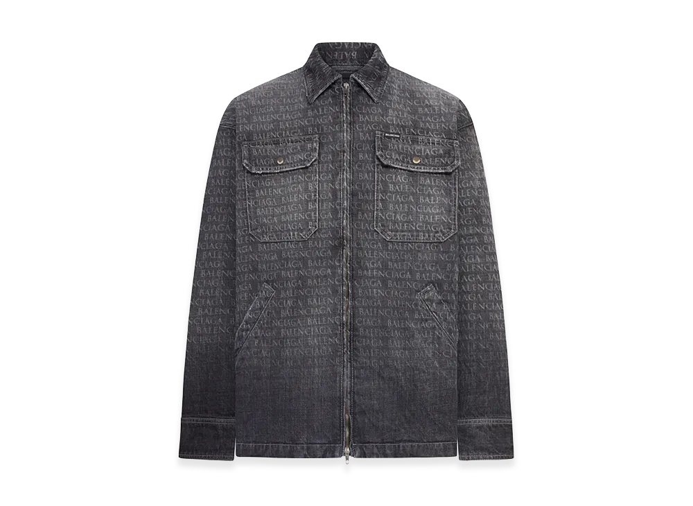 BALENCIAGA Denim Overshirt With All-Over Logo "Multicolor"