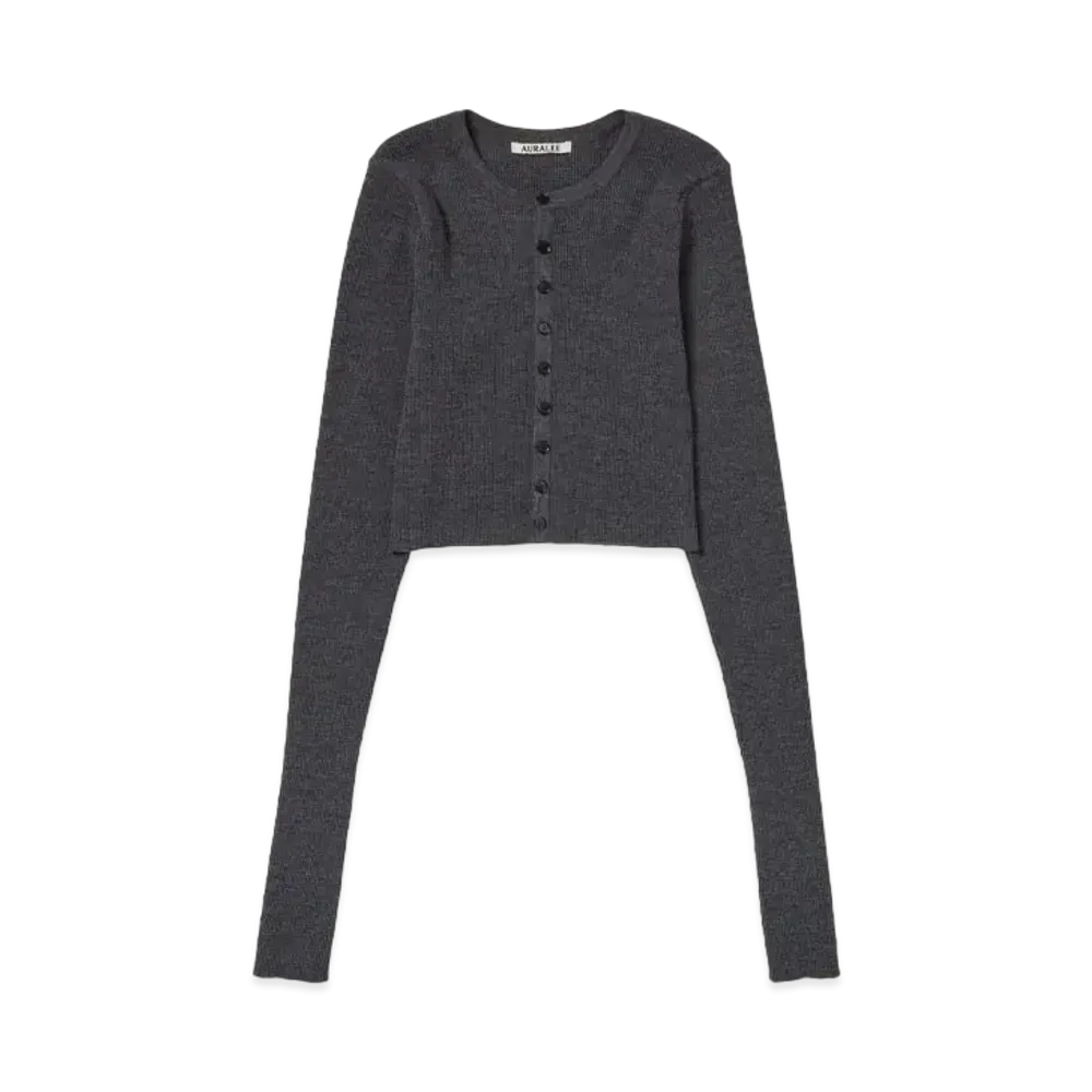 AURALEE Super Fine Wool High Gauge Rib Knit Short Cardigan "Top Charcoal"