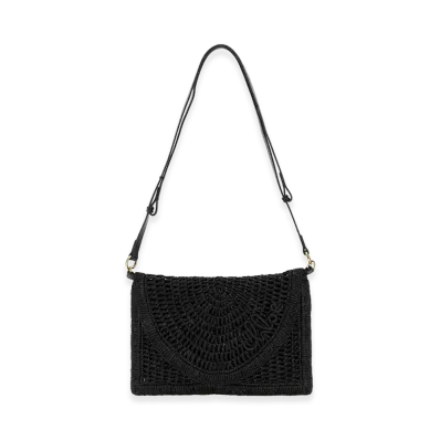 Chloe Women's Raffia Summer Banana Crossbody Bag "Black"