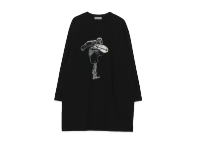 Yohji Yamamoto Pour Homme 30/-COMBED PLAIN STITCH ORIGINAL PRINT BIG LONG SLEEVES "Black"