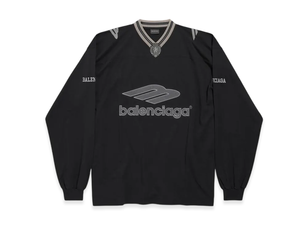 BALENCIAGA 3B Football Long Sleeve V-Neck T-Shirt "Black/Charcoal"