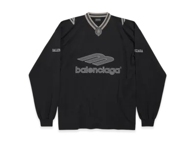 BALENCIAGA 3B Football Long Sleeve V-Neck T-Shirt "Black/Charcoal"