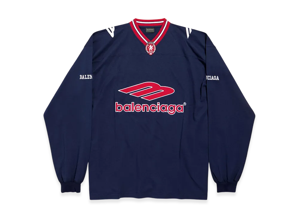 BALENCIAGA 3B Football Long Sleeve V-Neck T-Shirt "Dark Navy/Red"