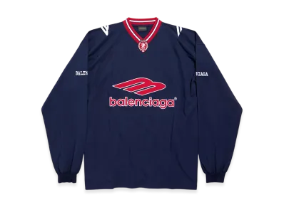 BALENCIAGA 3B Football Long Sleeve V-Neck T-Shirt "Dark Navy/Red"