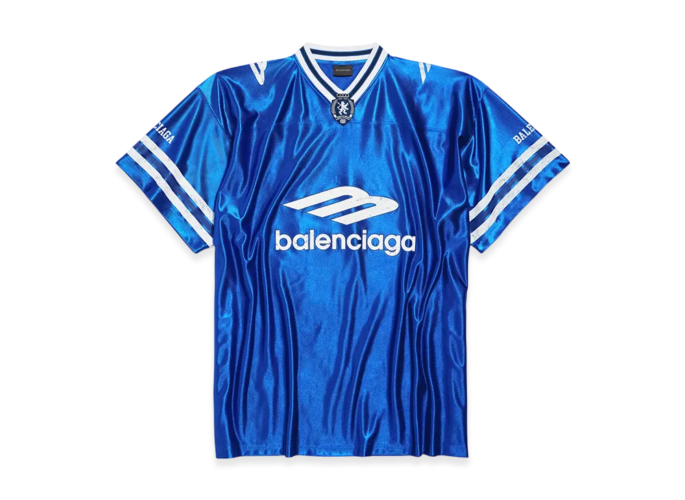 BALENCIAGA 3B Football V-Neck T-Shirt Oversized "Royal Blue/White"