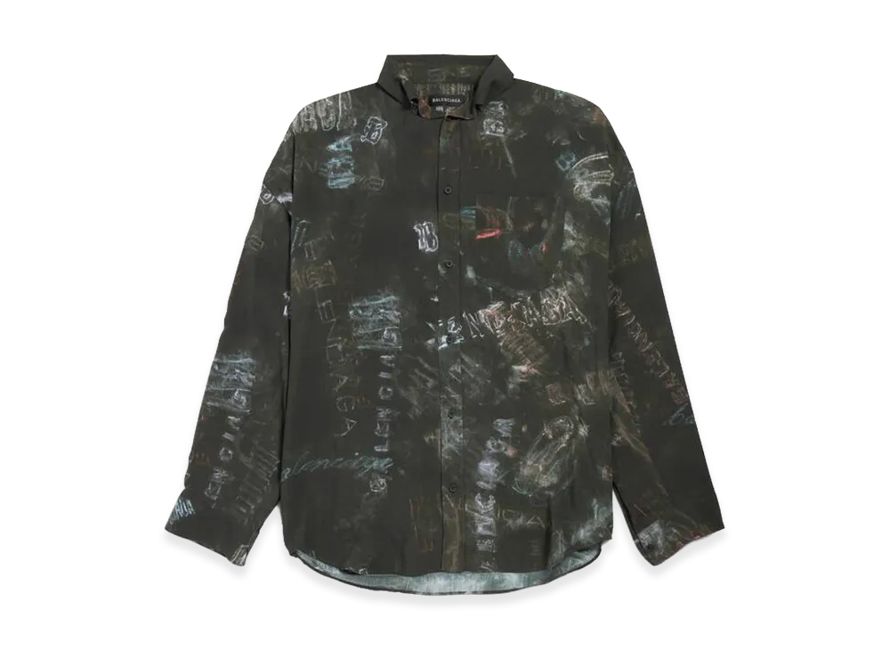 BALENCIAGA Washed Crayon Allover Long Sleeve Cocoon Shirt "Washed Black"