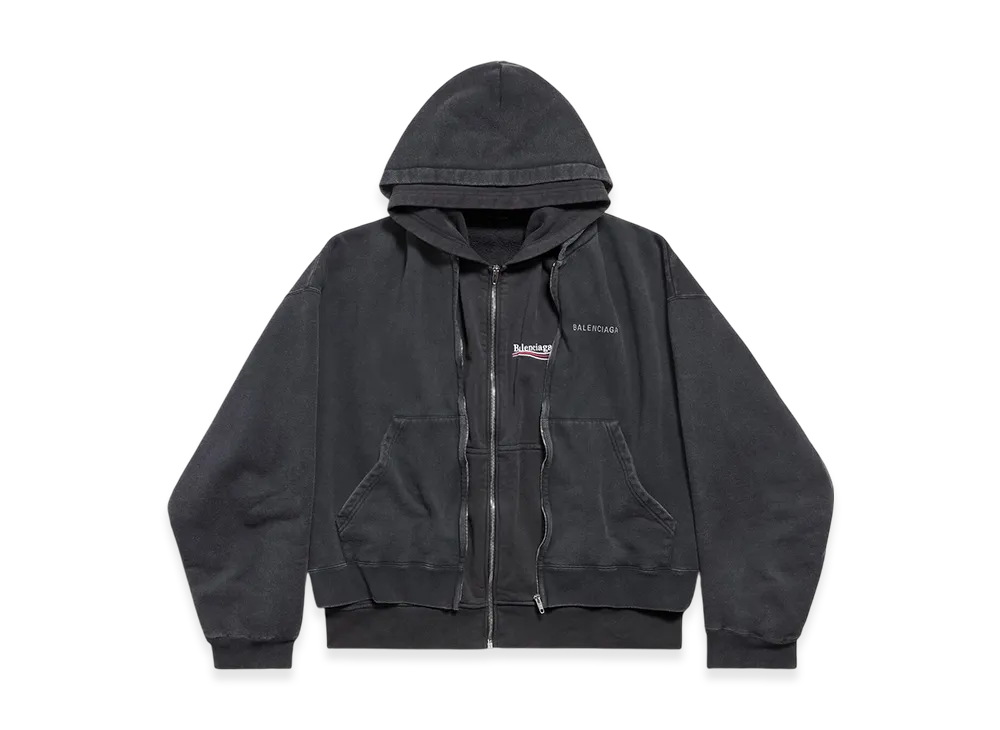 BALENCIAGA Layered Zip-Up Hoodie "Faded Black"