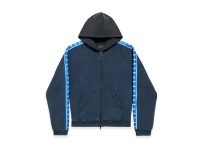 BALENCIAGA Stripe Patched Hooded Zip-Up Hoodie "Navy/Blue/Black"