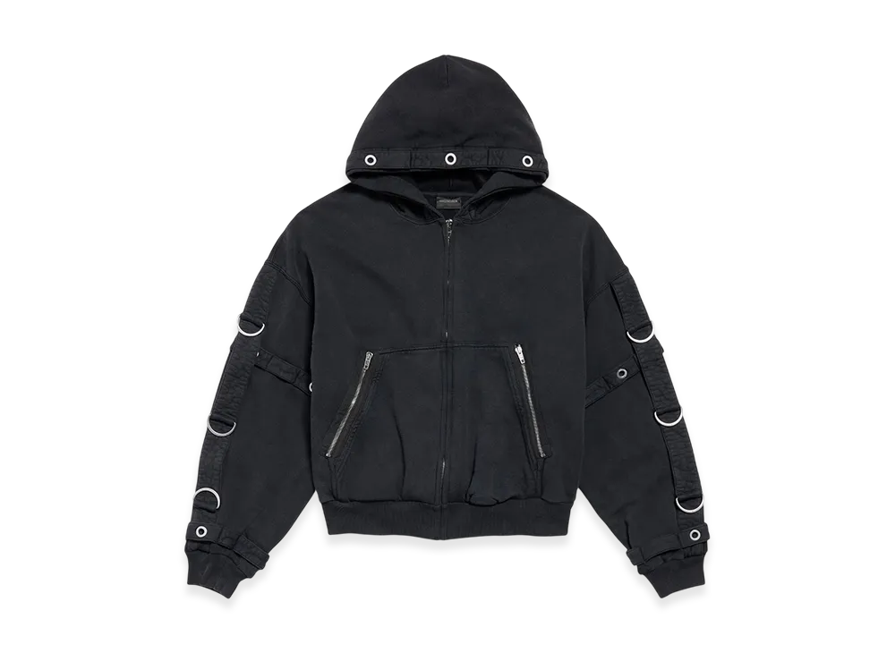 BALENCIAGA D-Ring Cargo Zip-Up Hoodie "Faded Black"