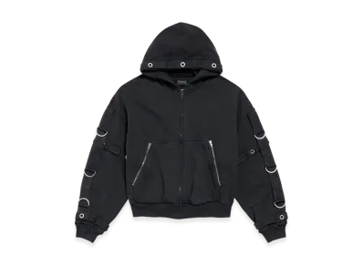 BALENCIAGA D-Ring Cargo Zip-Up Hoodie "Faded Black"