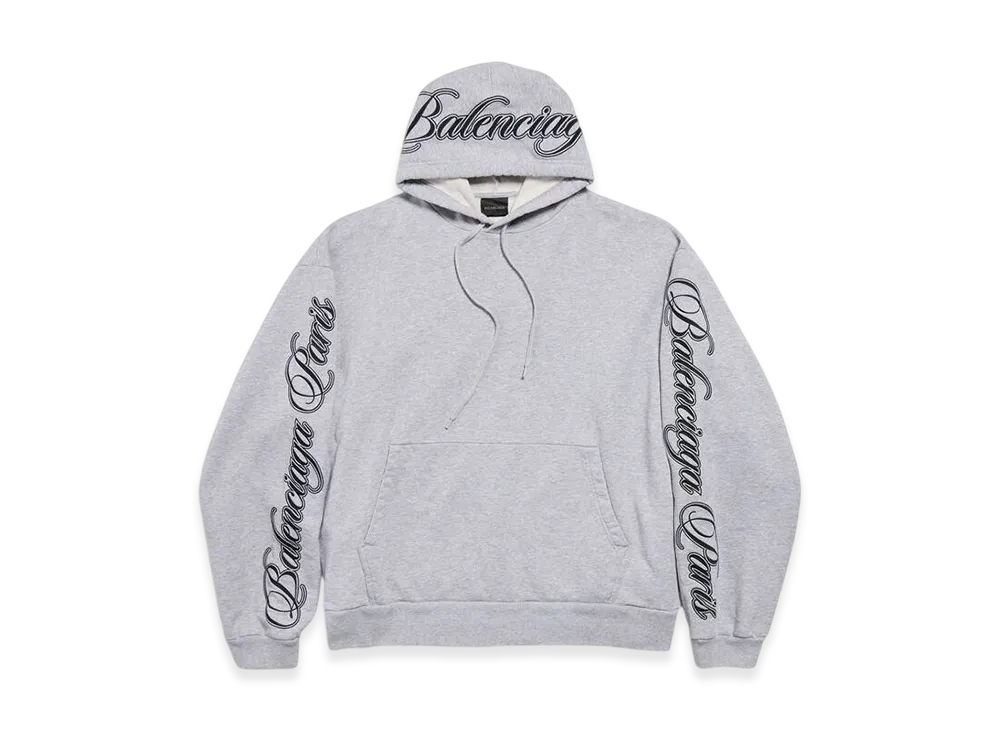BALENCIAGA Cursive Oversized Hoodie "Light Heather Grey/Ivory"