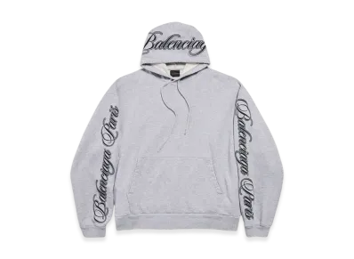 BALENCIAGA Cursive Oversized Hoodie "Light Heather Grey/Ivory"