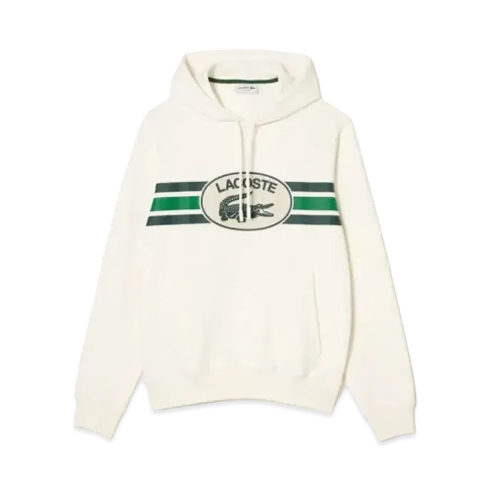 LACOSTE Monogram Layered Oval Logo Sweat Hoodie "White"