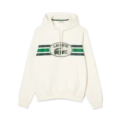 LACOSTE Monogram Layered Oval Logo Sweat Hoodie "White"
