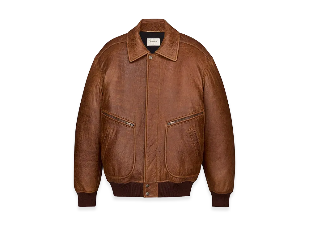 Saint Laurent Women's Padded Bomber Jacket In Glossy Hammered Lambskin "Brown"