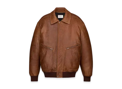 Saint Laurent Women's Padded Bomber Jacket In Glossy Hammered Lambskin "Brown"