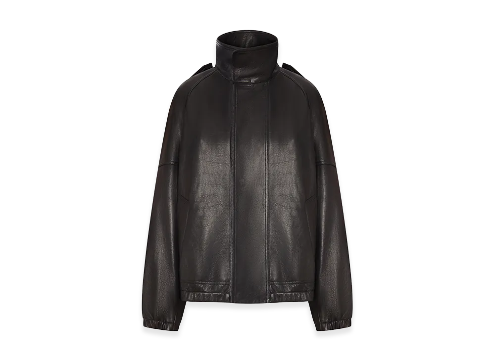 Saint Laurent Women's Oversized Leather Jacket With High Collar "Black"