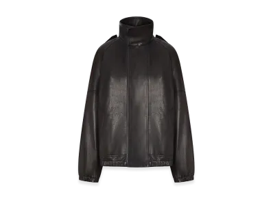 Saint Laurent Women's Oversized Leather Jacket With High Collar "Black"