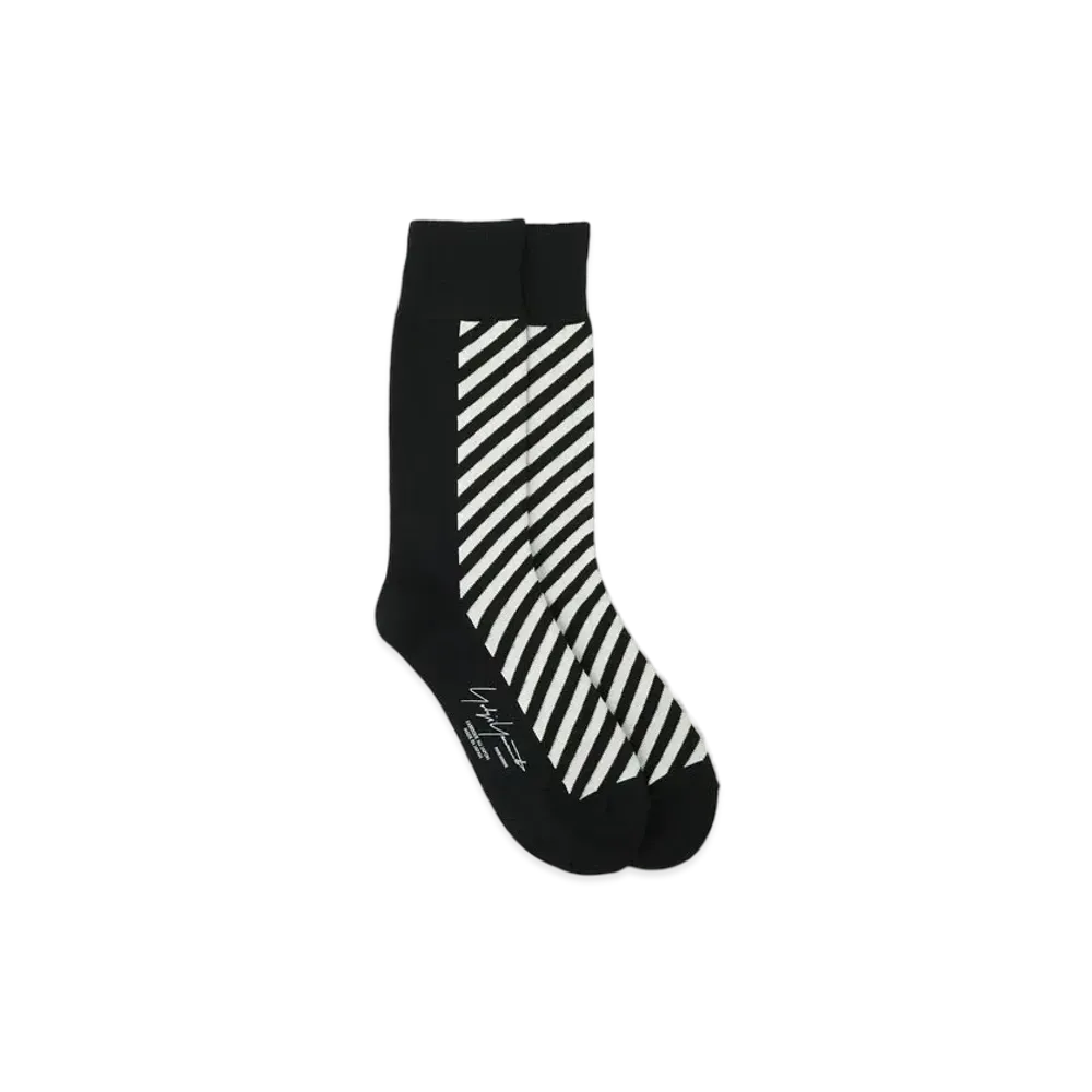 Yohji Yamamoto 32/1C/AC Plain Stitch Stripe Socks "White"