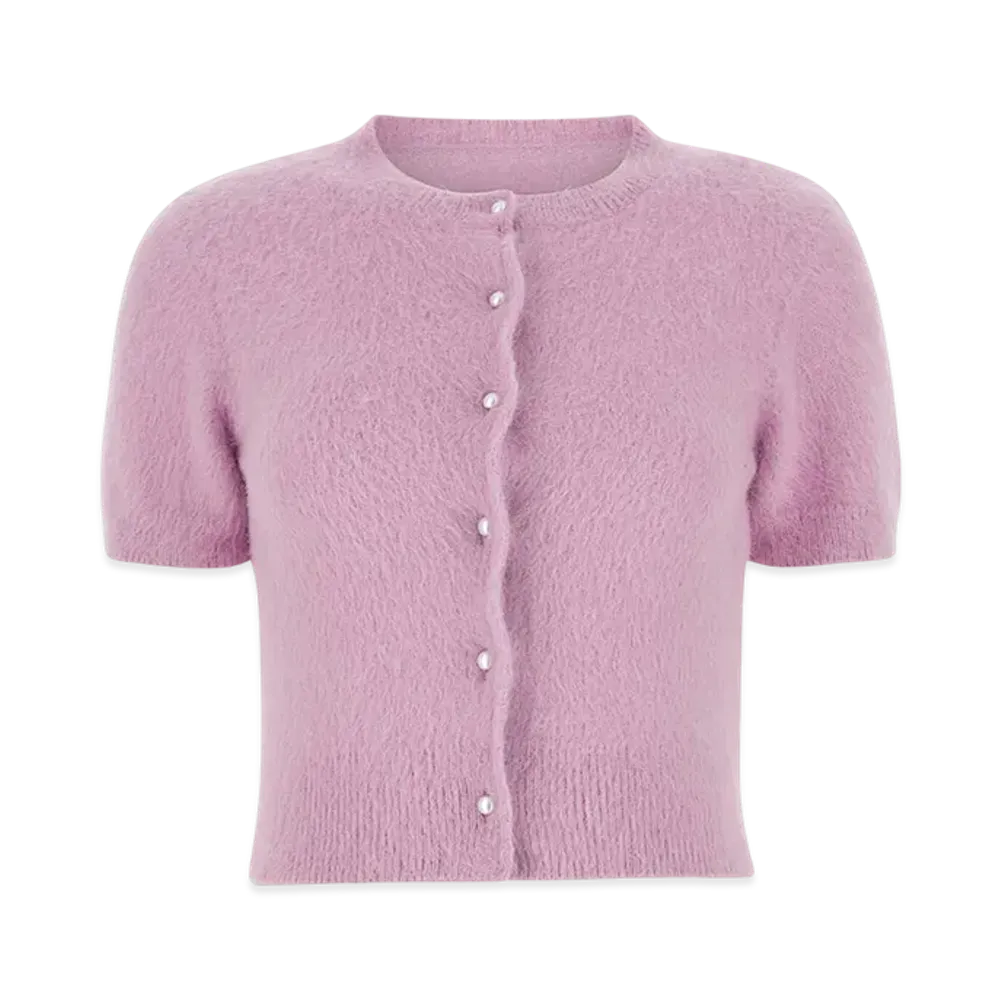 Maison Margiela Women's Short Sleeve Cropped Knit Cardigan "Acid Lavander"