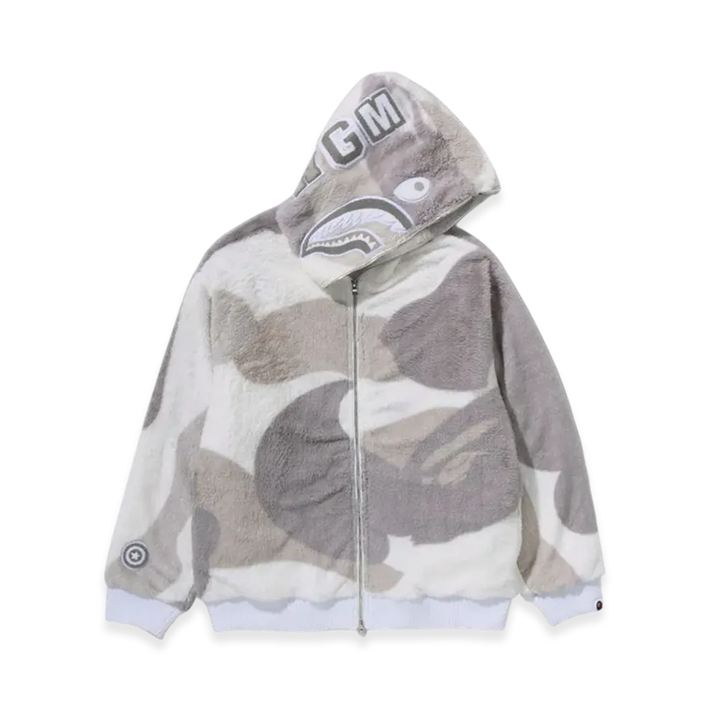 A BATHING APE Color Camo Shark Full Zip Sherpa Jacket "White"