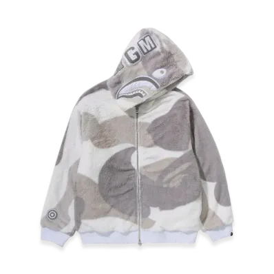 A BATHING APE Color Camo Shark Full Zip Sherpa Jacket "White"