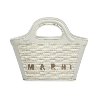 MARNI Tropicalia Micro Bag in Leather & Raffia-Effect Fabric "Shell"