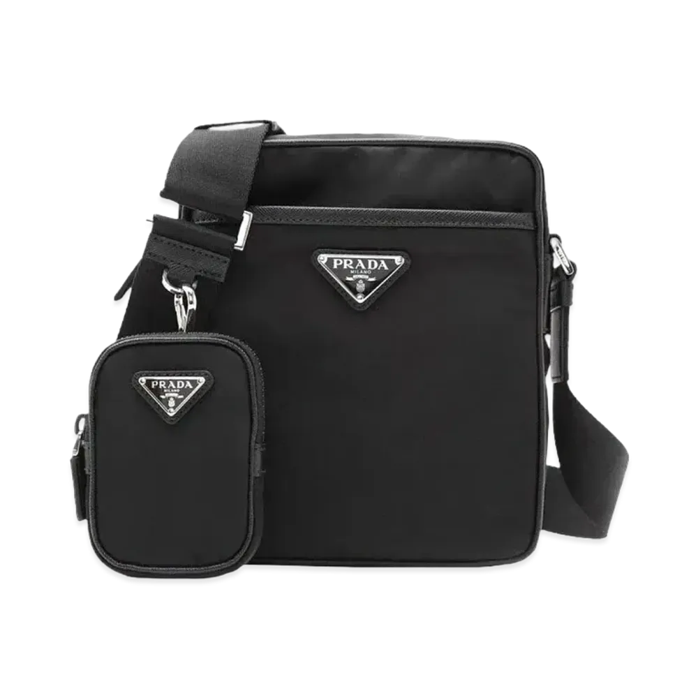 PRADA Nylon and Saffiano Leather Shoulder Bag "Black"
