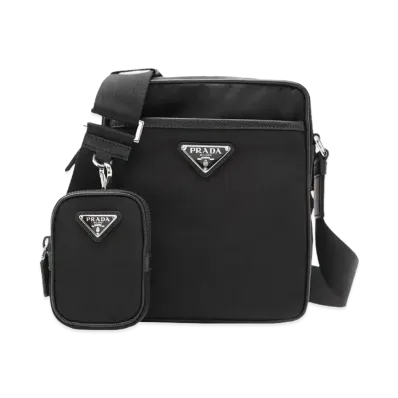 PRADA Nylon and Saffiano Leather Shoulder Bag "Black"