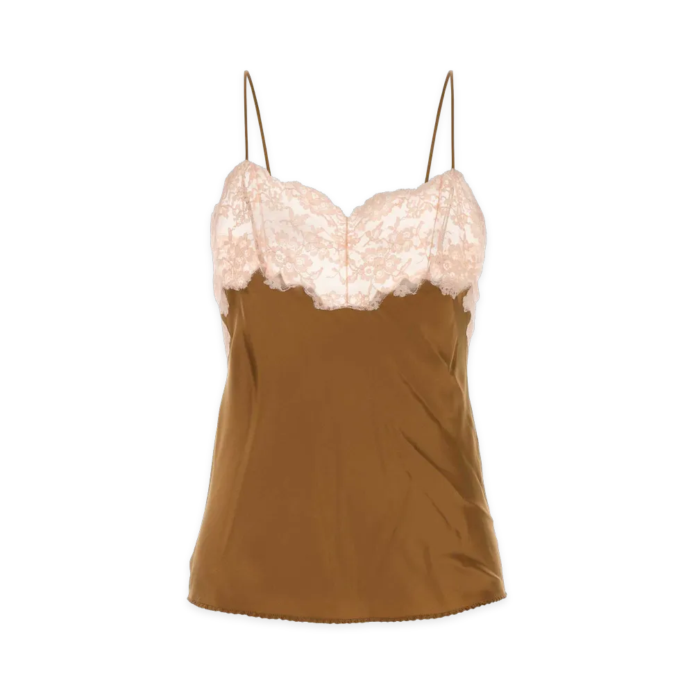 Saint Laurent Women's Laced Camisole In Silk Satin "Beige/Camel"