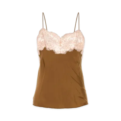 Saint Laurent Women's Laced Camisole In Silk Satin "Beige/Camel"
