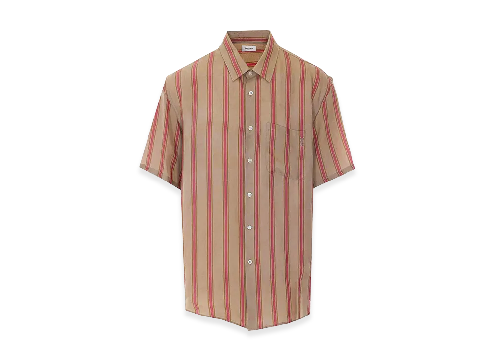 Saint Laurent Striped Cupro Twill Short Sleeve Shirt "Multicolor"