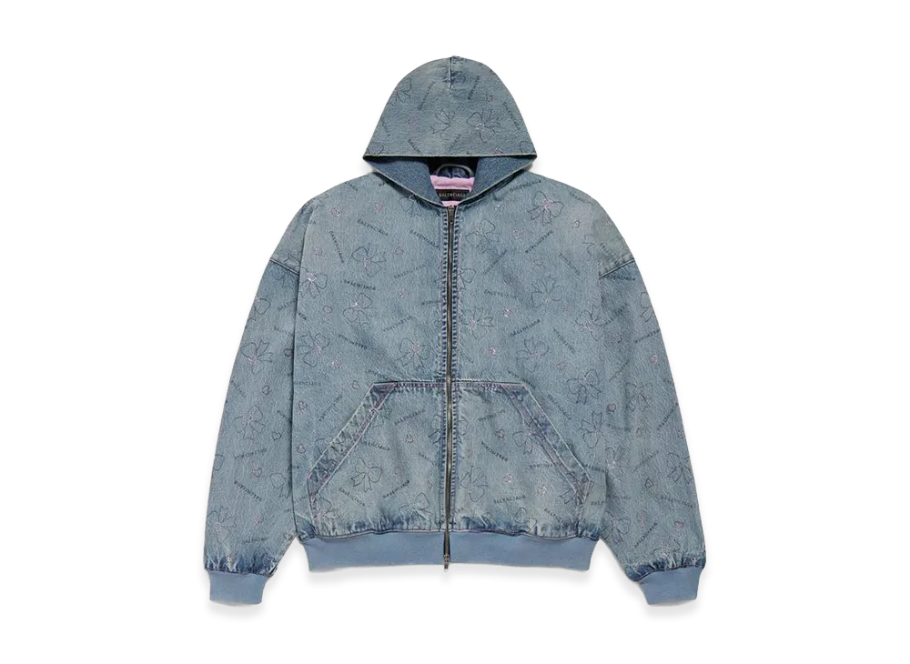 BALENCIAGA Women's Handrawn Bows Denim Jacket "Frosty Blue"